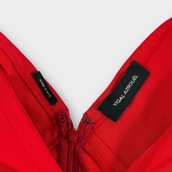 Yigal Azrouel Deep V-Neck Red Sleeveless Bodycon Dress - Picture 5 of 8